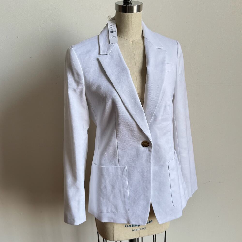 NWT J CREW Helena Stretch Linen Blazer in White